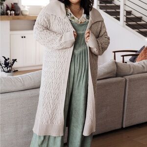 Polygram Cable Knit Cardigan | NWT | Ladies Plus | 3XL | Neutral Long Sweater